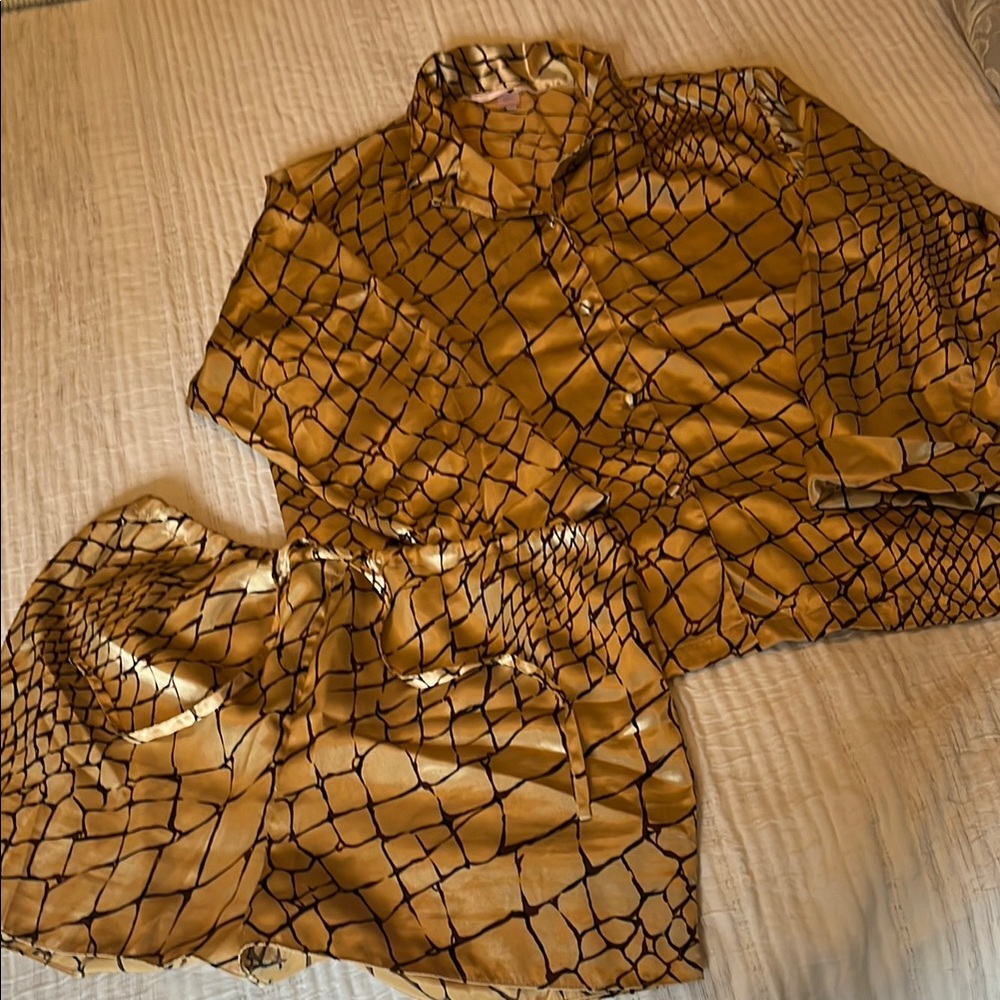 Victoria's Secret Gold and Black Pajama Set